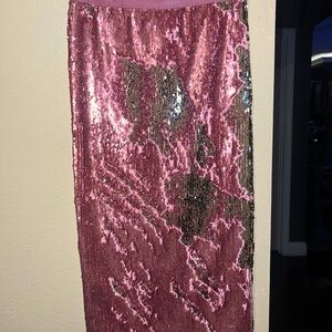 Le Superbe Pink Sequin Midi Pencil Skirt